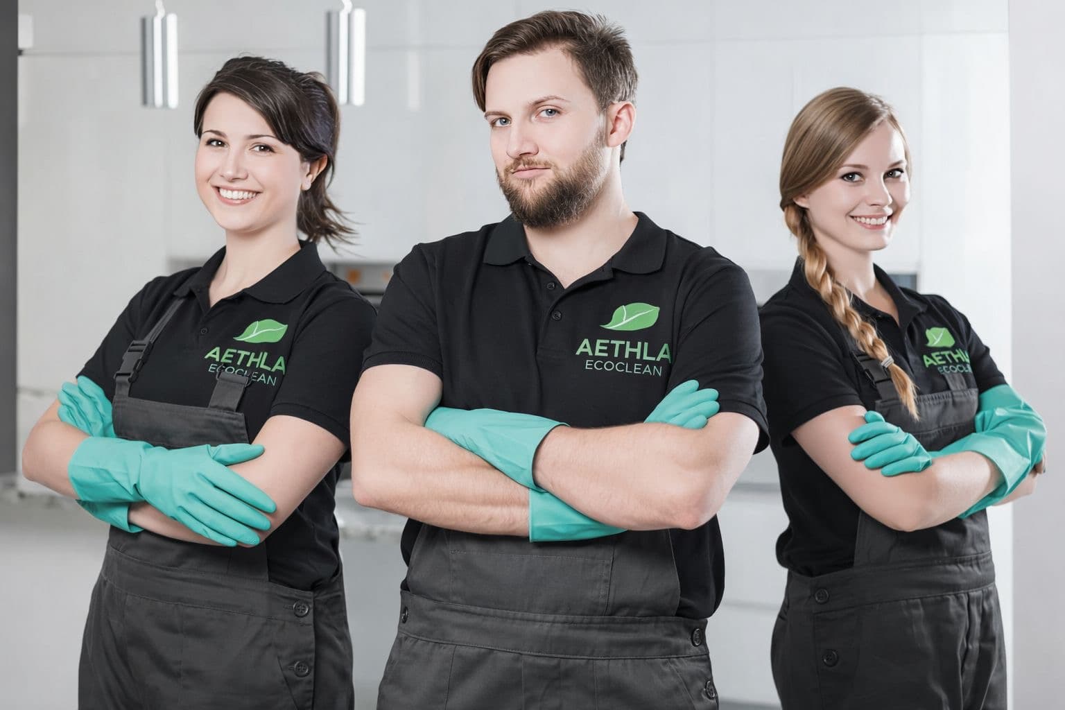Maid team preparing cleaning supplies